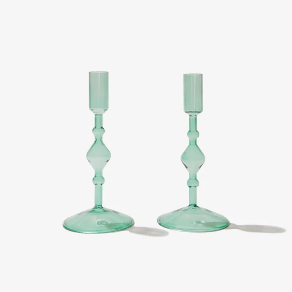 Glass Candlestick Holder Set of 2 by РОКЕТО. New in original box.